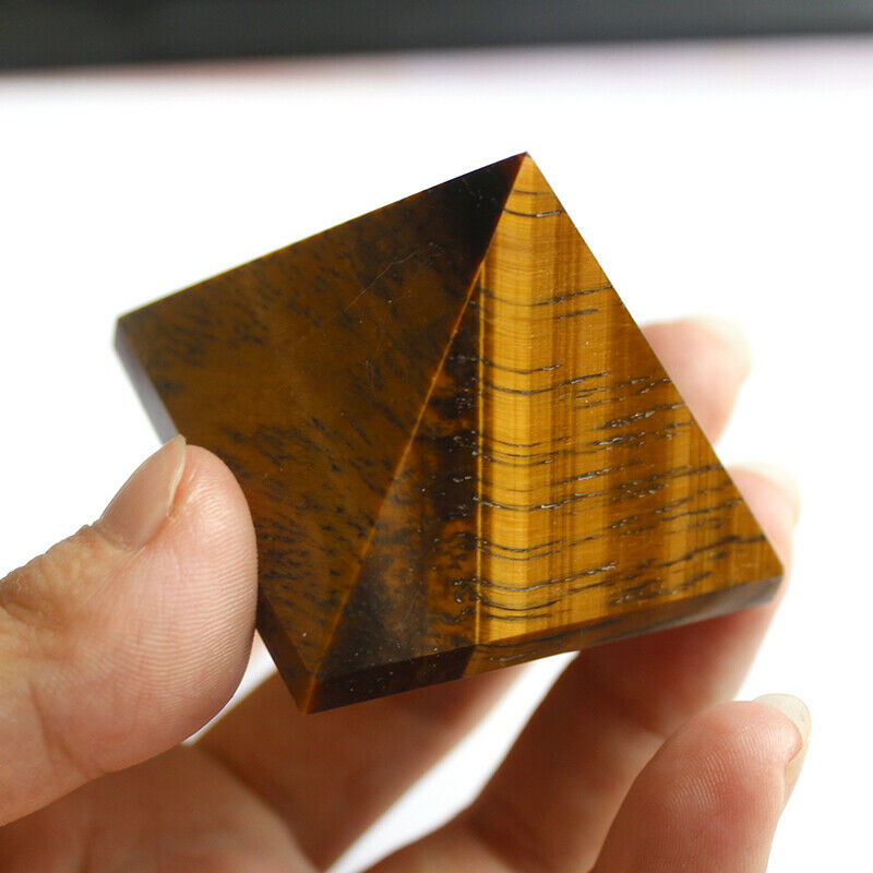 Natural Reiki Tumbled Tiger Eye Stone Carved Pyramid Crystal Protective Healing