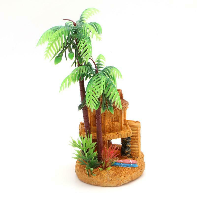 Aquarium Simulation Coconut Tree Castle Fish Tank Ornaments Decor Landscape