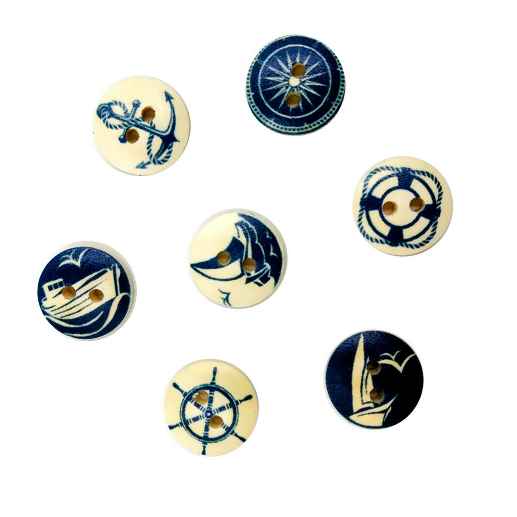 100x Round Nautical Series   Holes Buttons for Sewing Scrapbooking 15mm