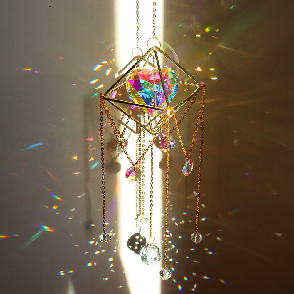 Crystal Suncatcher Love Heart Hanging Metal Pendant Home Garden Car Decor Gifts