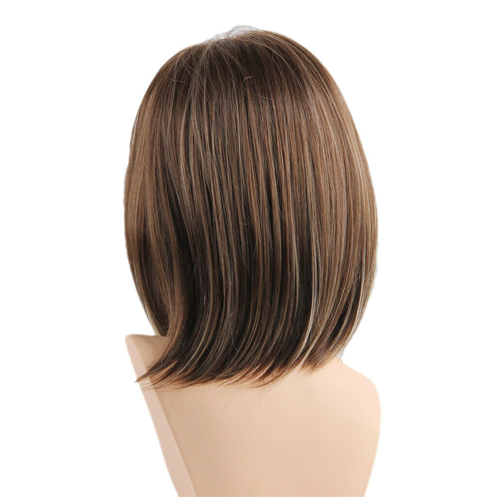 14inch Grey Ombre Brown Hair Wig Synthetic Short Straight Fashion Women Bob