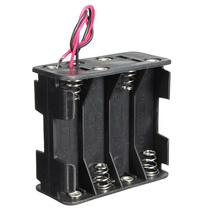 2Pc Black Plastic Battery Holder Case w Wire for 8 x AA 12V Batteries with Leads