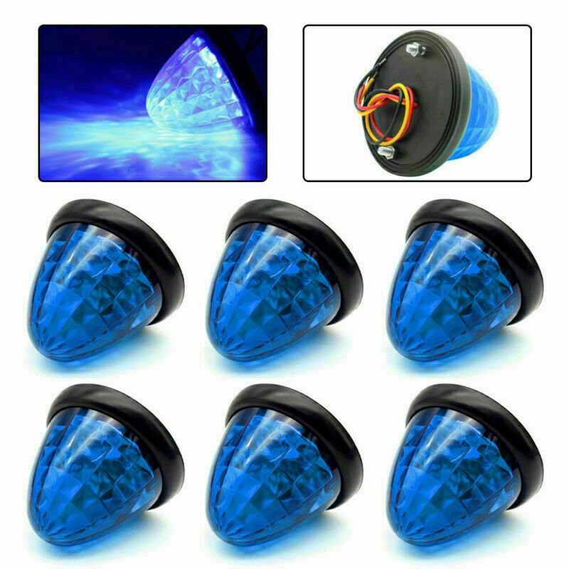 6X Round LED Blue Side Marker Beehive Cone Lights for Peterbilt Truck Trailer