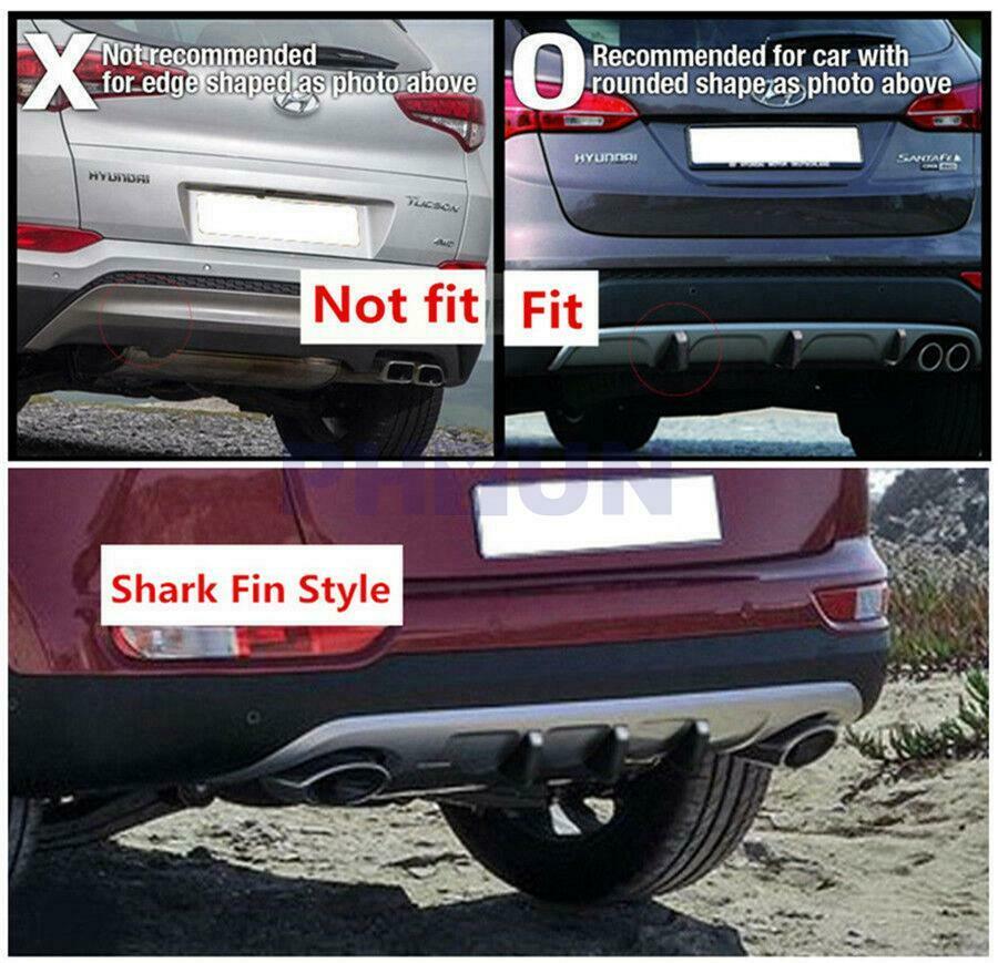 4x Universal Car Rear Bumper Lip Diffuser Shark Fins Splitter ABS Plastic Black