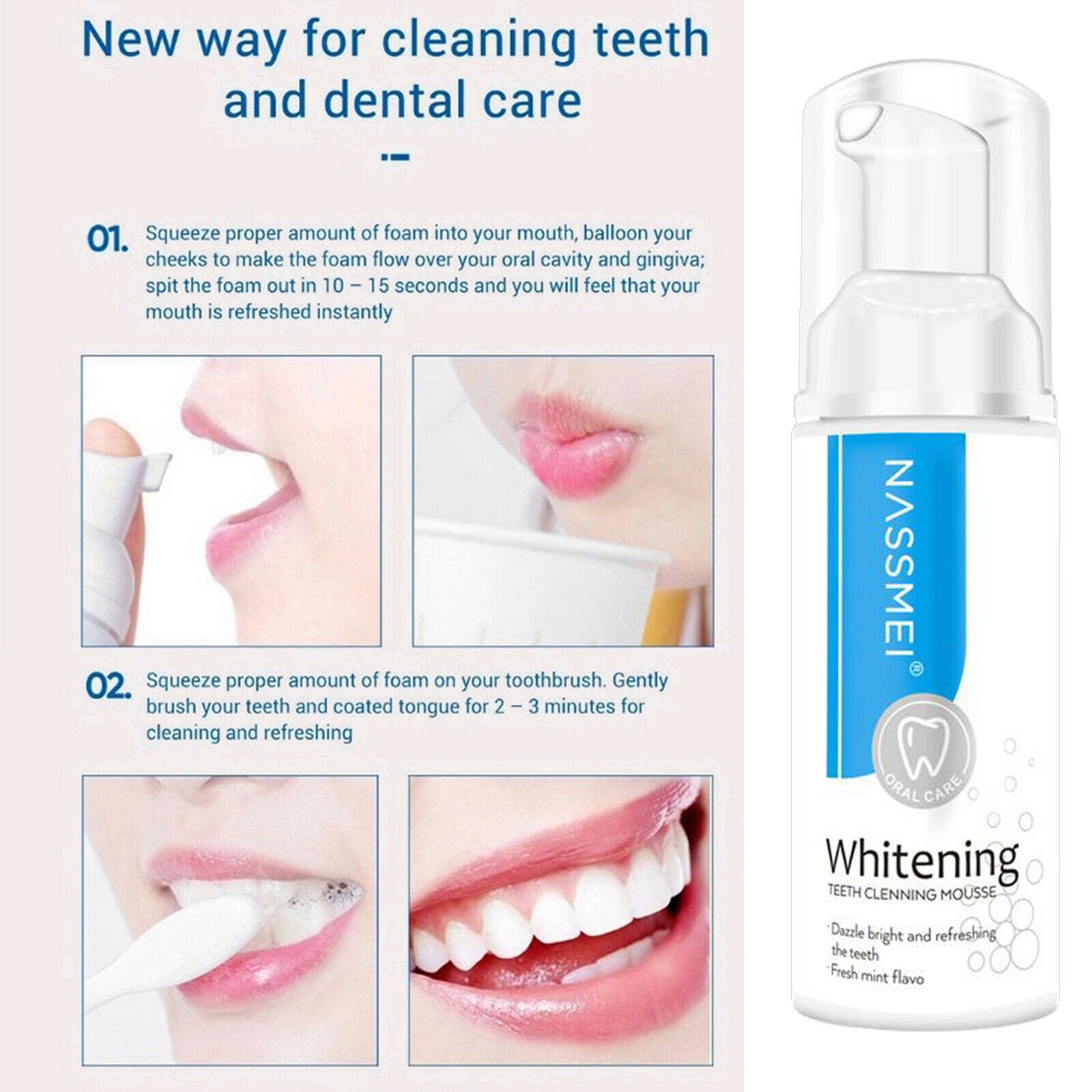 60ml Natural Tooth Whitening Toothpaste Shining Mousse Foam Deeply Cleaning