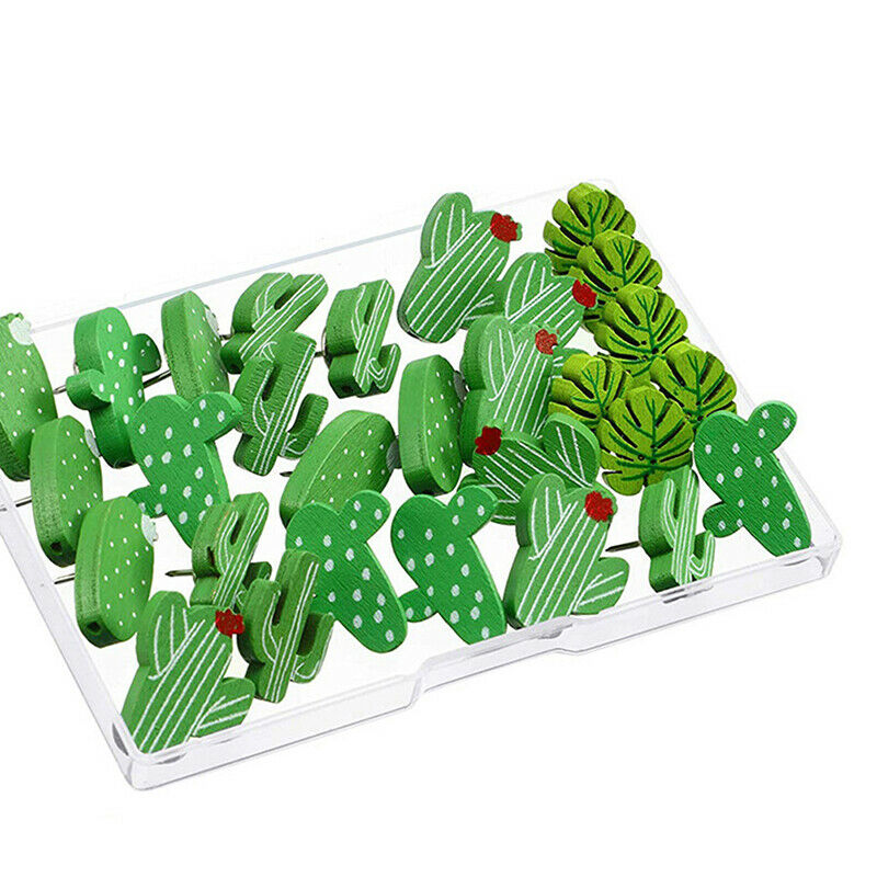 30Pcs Wooden Push Pins Cactus Palm Leaf Thumb Tack Decor Cute Pushpins for WFCA