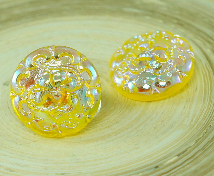 1pc Crystal Yellow AB Flower Handmade Czech Glass Button Size 8 18mm