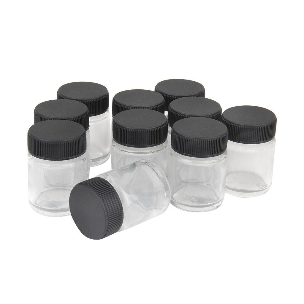 10pcs Standard 22CC Glass Airbrush Bottles Black Lids Airbrush Bottle Set