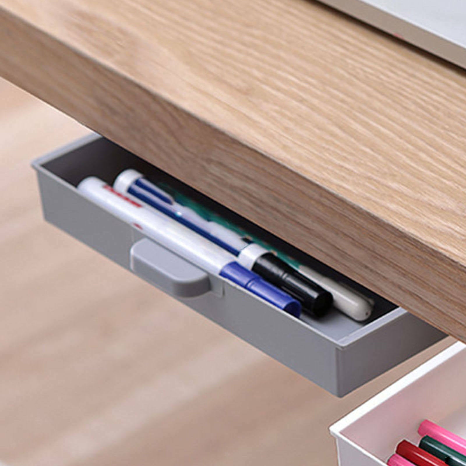 Sticky Desk Drawer Case Pencil Stationery Storage for Cabinet Finishing Box Gray