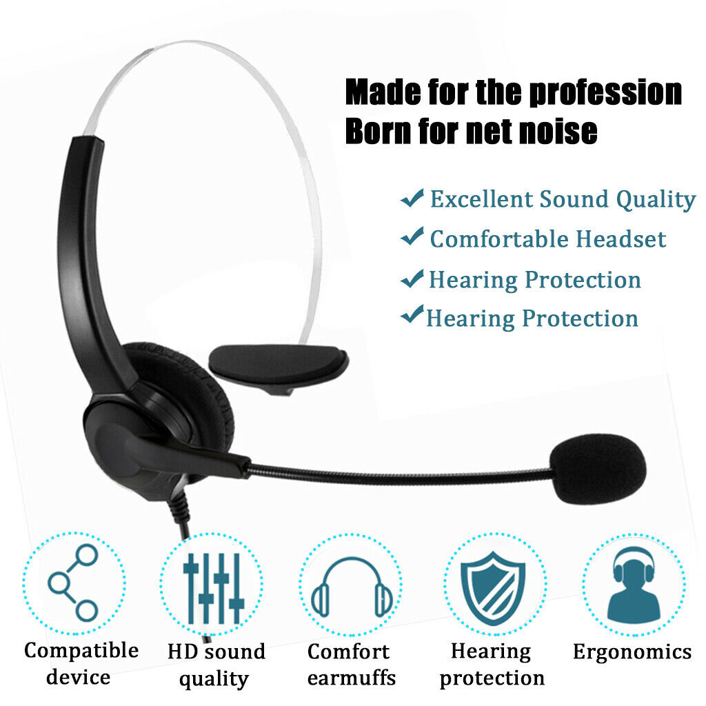 Monaural Headset with Mic, 3.5mm Plug, Compatible for Mobile Phone & Laptop