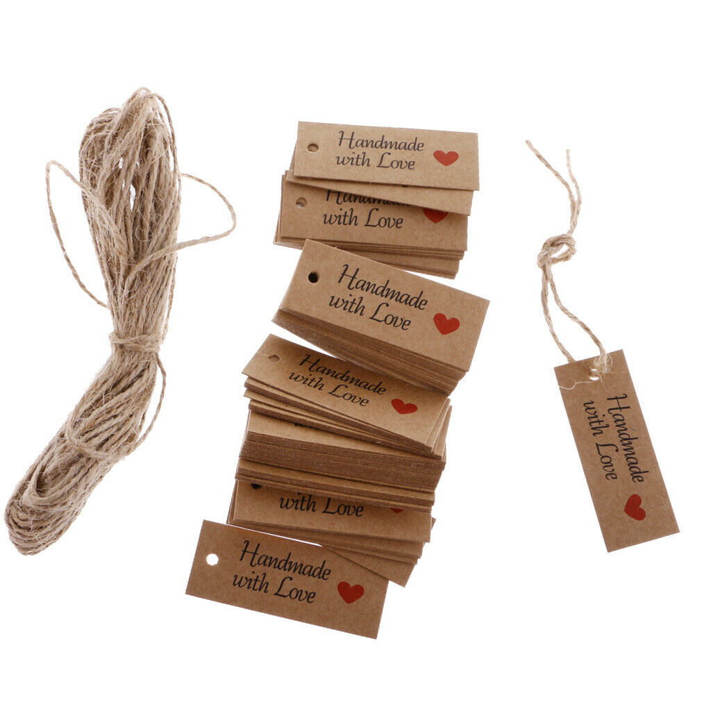 100x Kraft Paper Loving Card Craft Hanging Gift Tag Notes Label Decor Cord