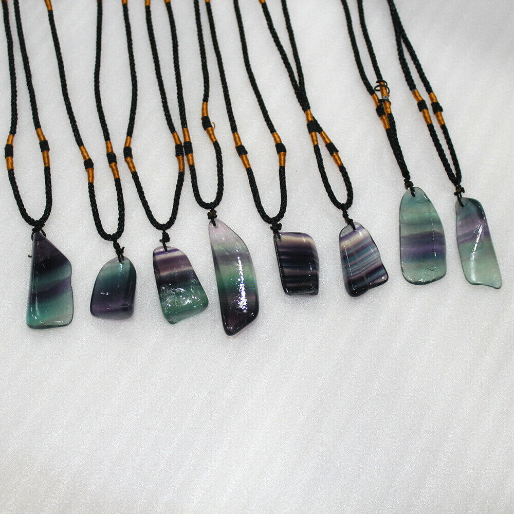 Natural Colorful Fluorite Quartz Crystal Pendant Irregular HealingStone Necklace