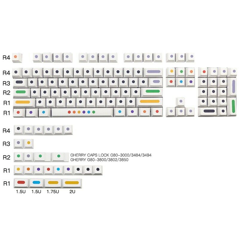 128 Keys/Set White Colour Dots Keycaps Cherry Profile PBT Key Caps for MX SwM5X1