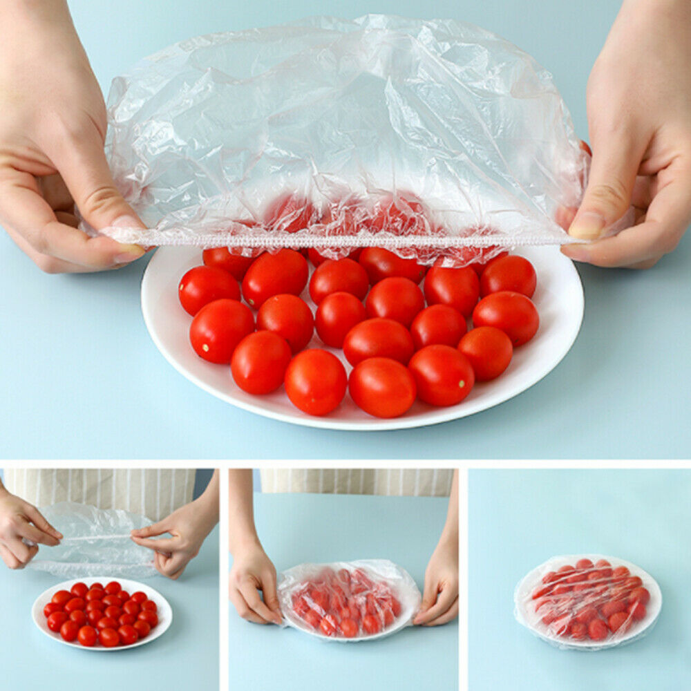 100Pcs Disposable Plastic Film Bowl Cover Food Dust Covers Kitchen Wrap Cover