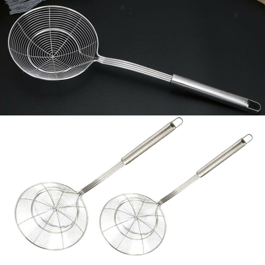 2x Stainless Steel Skimmer Ladle Spider Strainer Frying Pasta Rustproof