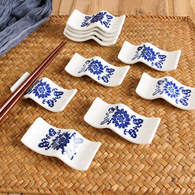 2Pcs Chopsticks Rack Chinese Ceramic Porcelain Spoon Holder Stand Cutlery Home