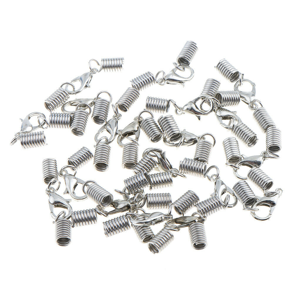 20Pcs Lobster Clasp with Spring Clasp Cord End Crimp Caps Necklace Connector