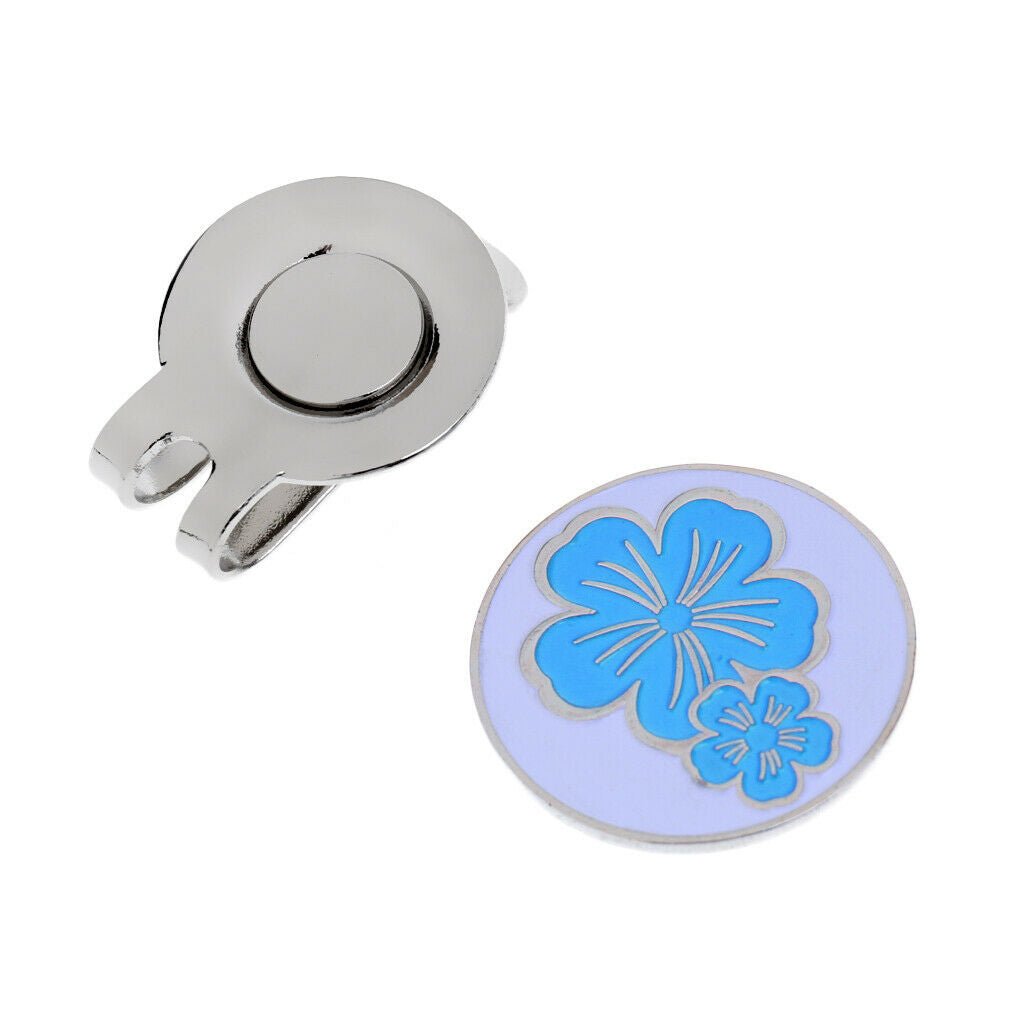 prettyia Golf Hat Clip Detachable Golf Ball Marker   Clip Blue Flower