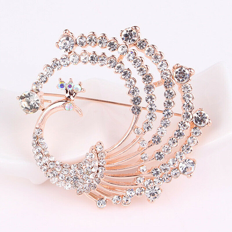 Crystal Peacock Animal Corsage Banquet Decoration Women Scarf Brooch Pin .l8