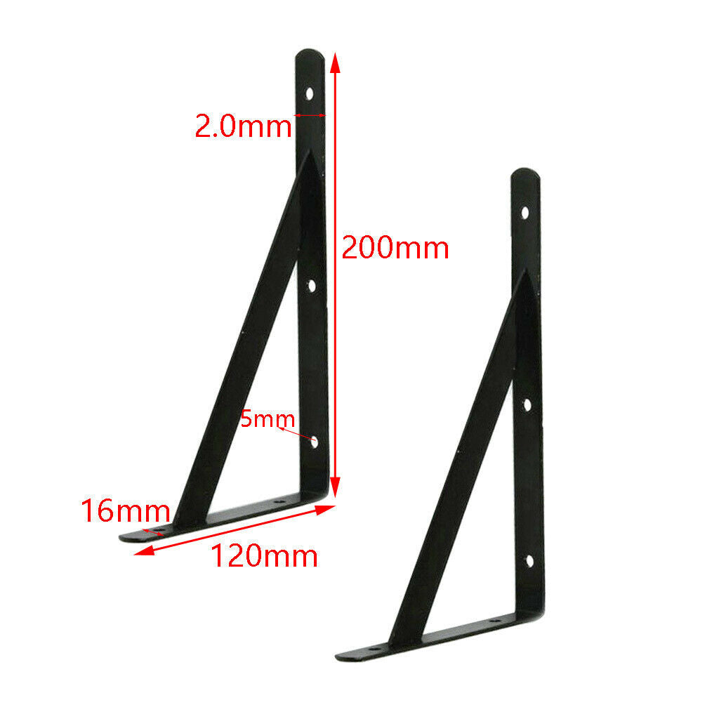 2pcs Wall Heavy Duty Support Metal Wall Rack Plank Holder 200x120x2mm,Black