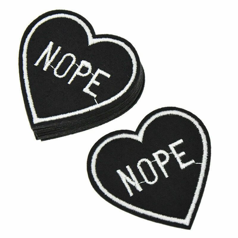 10PCS NOPE Heart Patches Embroidery Iron on Applique Badge Clothing Decor DIY