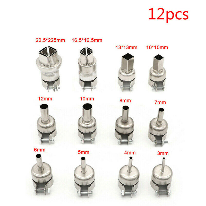 12pcs Hot Air Gun Nozzle Set For 850 Series 852D HOT AIR GUN BGA Rework StatBDA