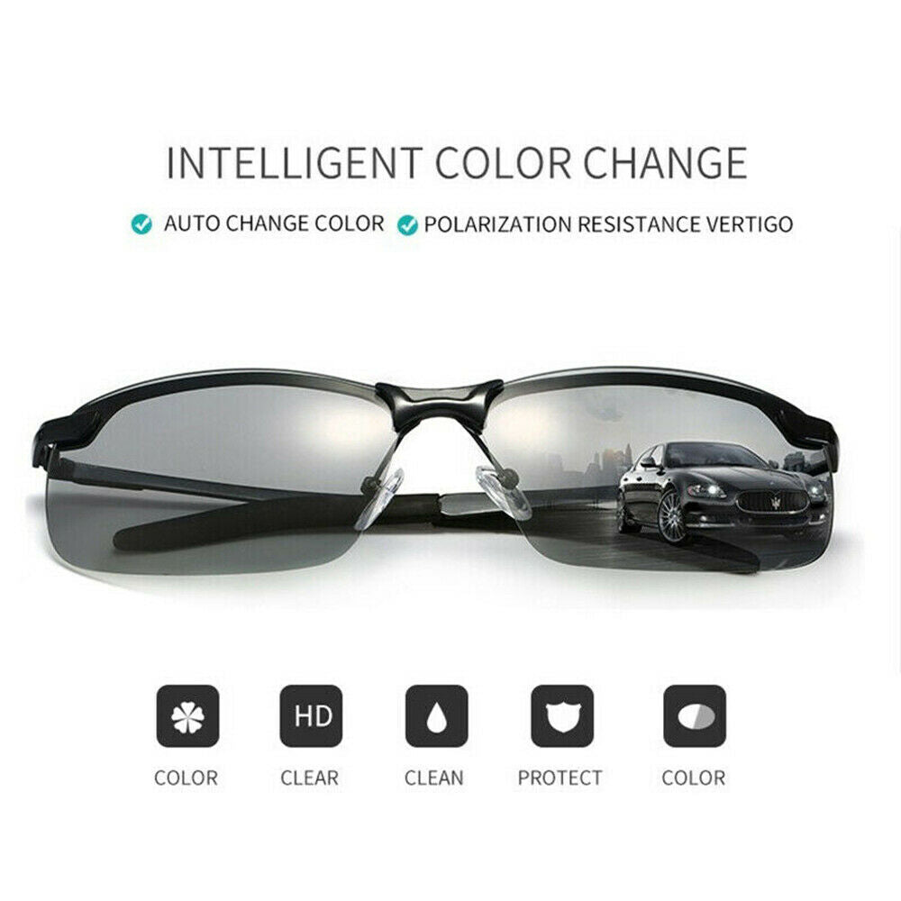 Polarized Photochromic Sunglasses Mens UV400 Driving Transition Lens Glasses CHI