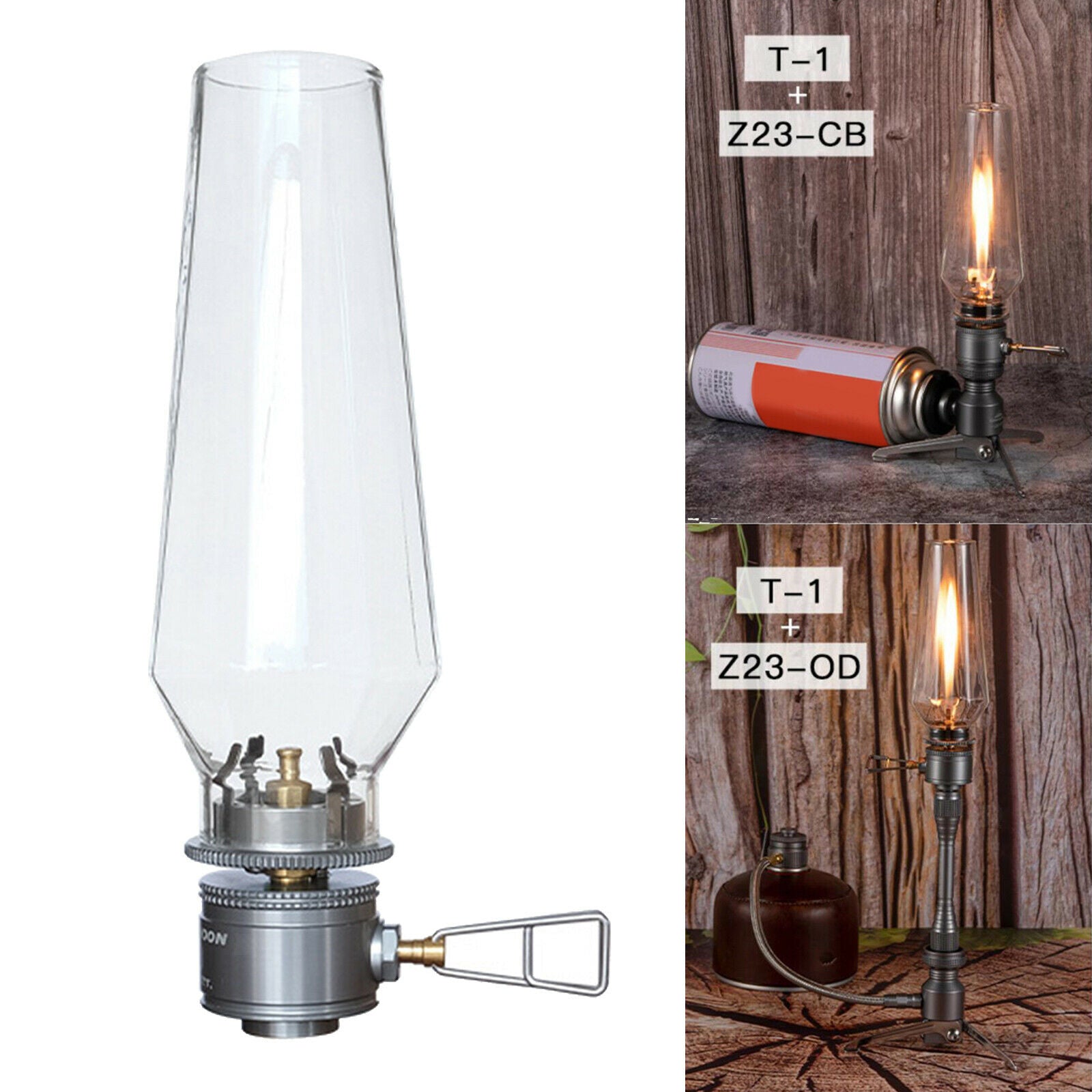 Gas Lantern Lamp Light Butane Gas Light for Camping Hiking Glass Mantle