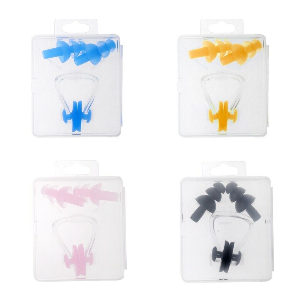 Waterproof Clear Silicone Swimming Set Ear Plug + Nose Clip with Box Yellow