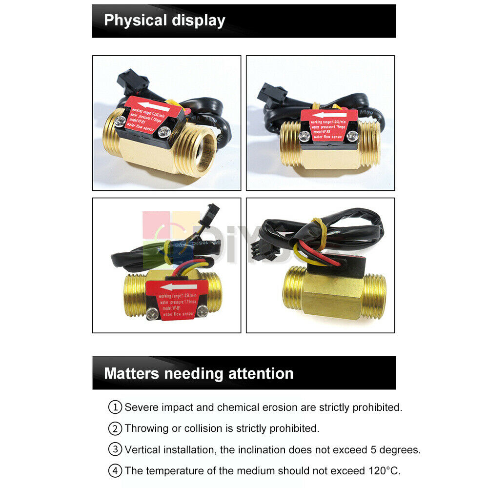 1-25L/min Flow Sensor G1/2'' Water Flow Hall Sensor Switch Flow Meter Flowmeter