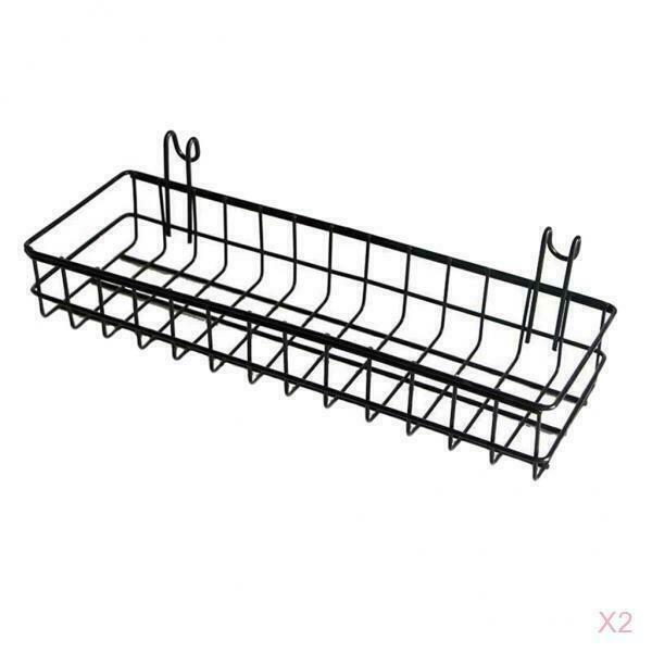 2 Pcs Wall Hanging Storage Basket Shelves Holder Home Decoration Black