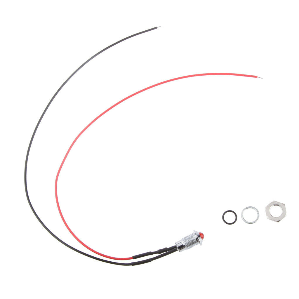 2x DC 24V 5/16" 8mm Red LED Metal Indicator Dash Light Lamp with Wire Lead