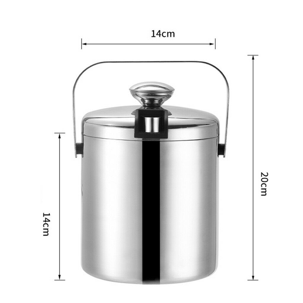 Double Wall Stainless Steel Ice Bucket Beer Wine Cooler with Handle Bar Tool