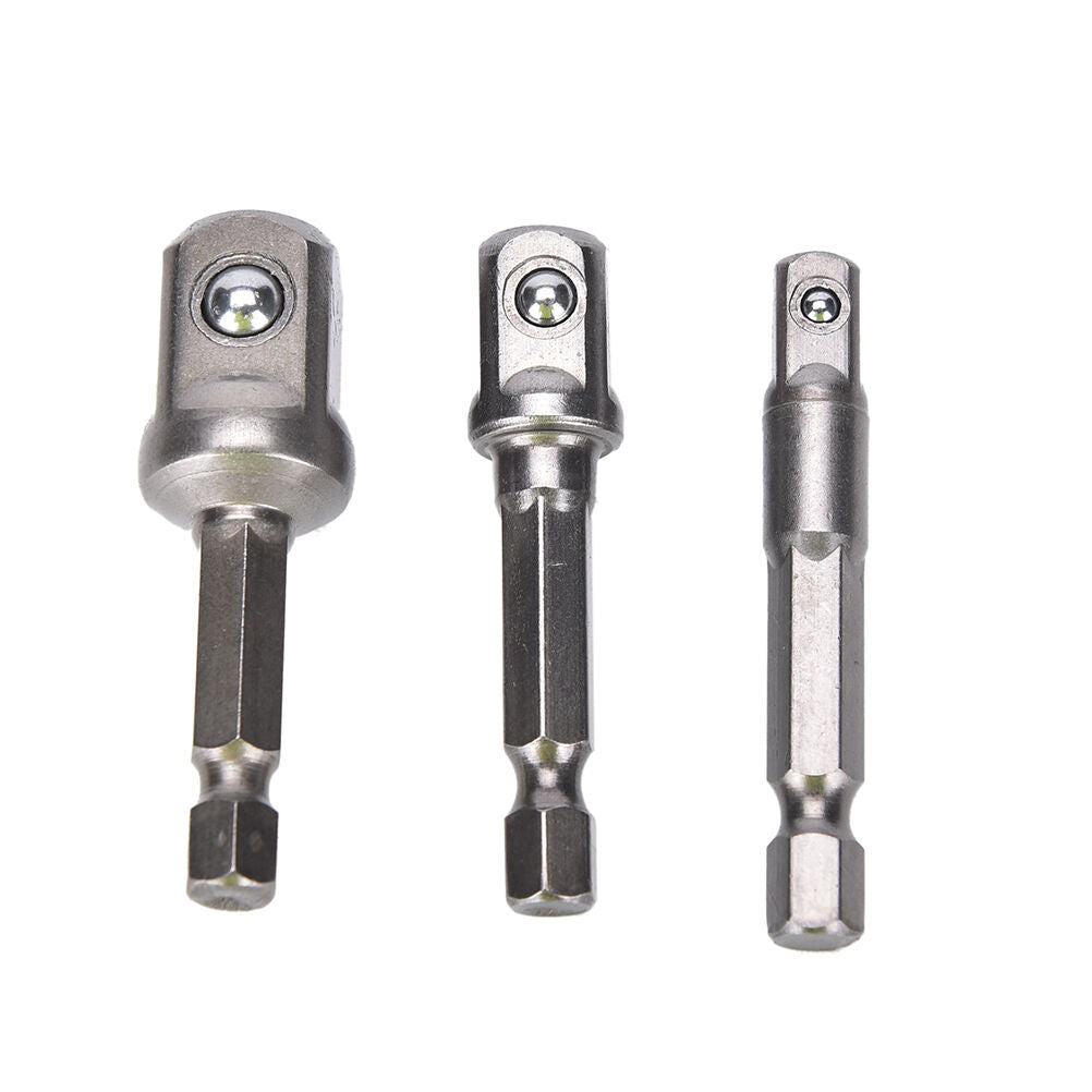 3pcs Chrome Vanadium Steel Socket Adapter Set Hex Shank to 1/4" 3/8" 1/2.l8