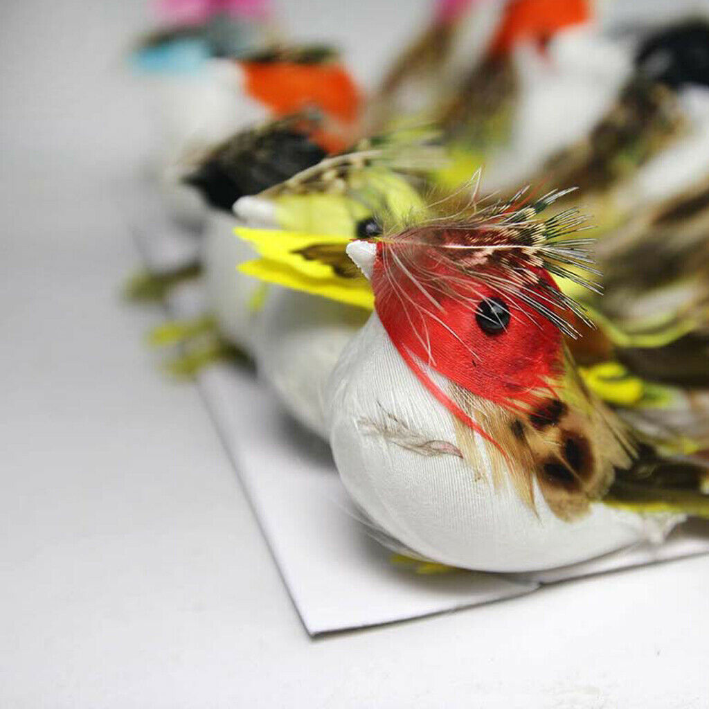 12Pieces Perched Woodland Birds Artificial Feather bird Ornaments Colorful
