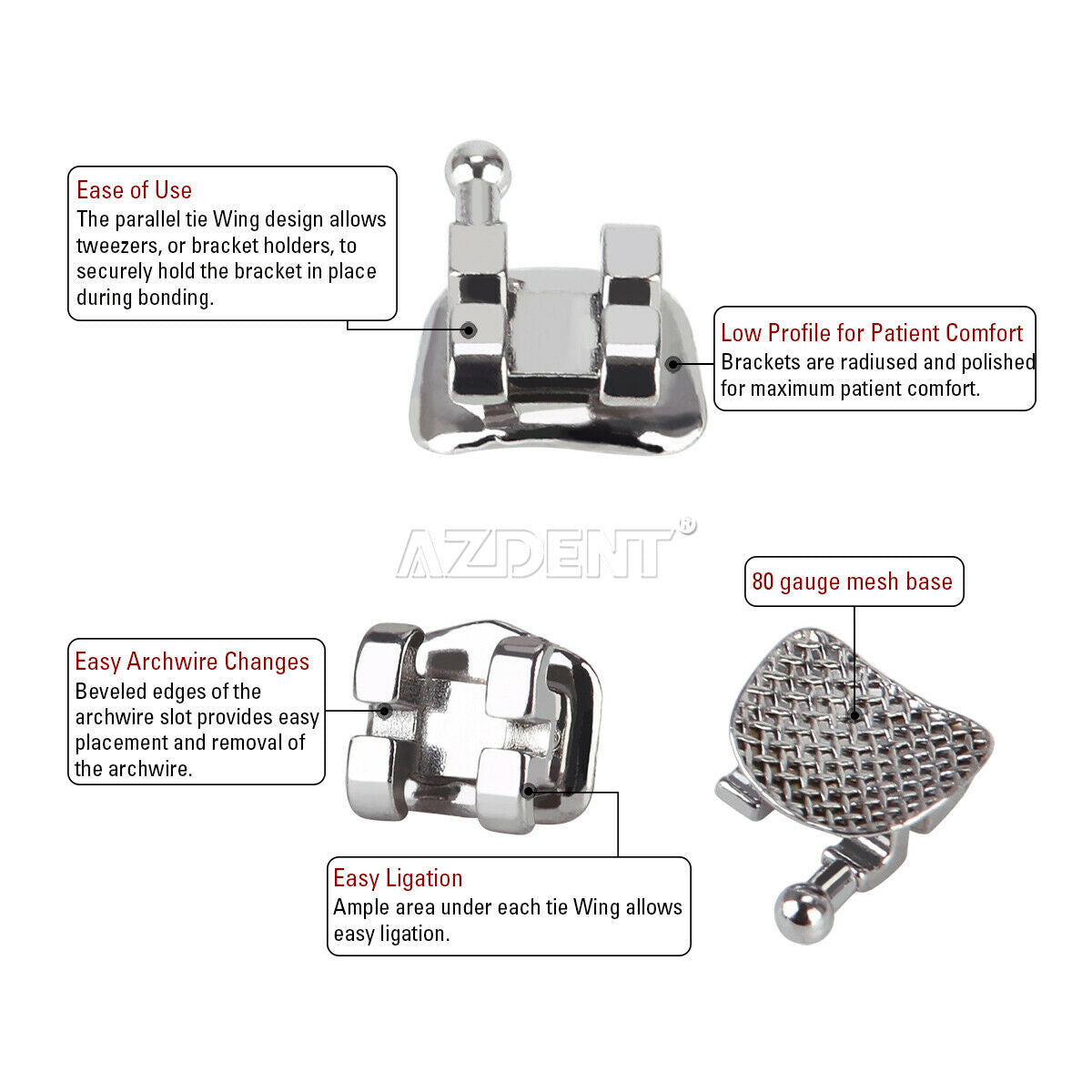 20X Dental Brackets Orthodontic Braces Standard Edgewise Slot.022 Hooks 3 AZDENT