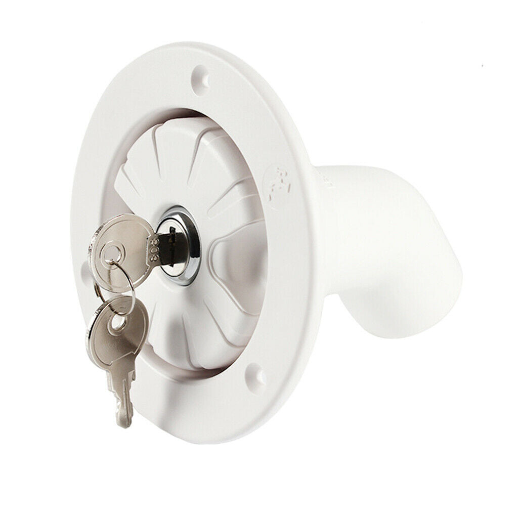 White Plastic Gravity Water Inlet Hatch Lock Locking w/2 keys Leak Proof