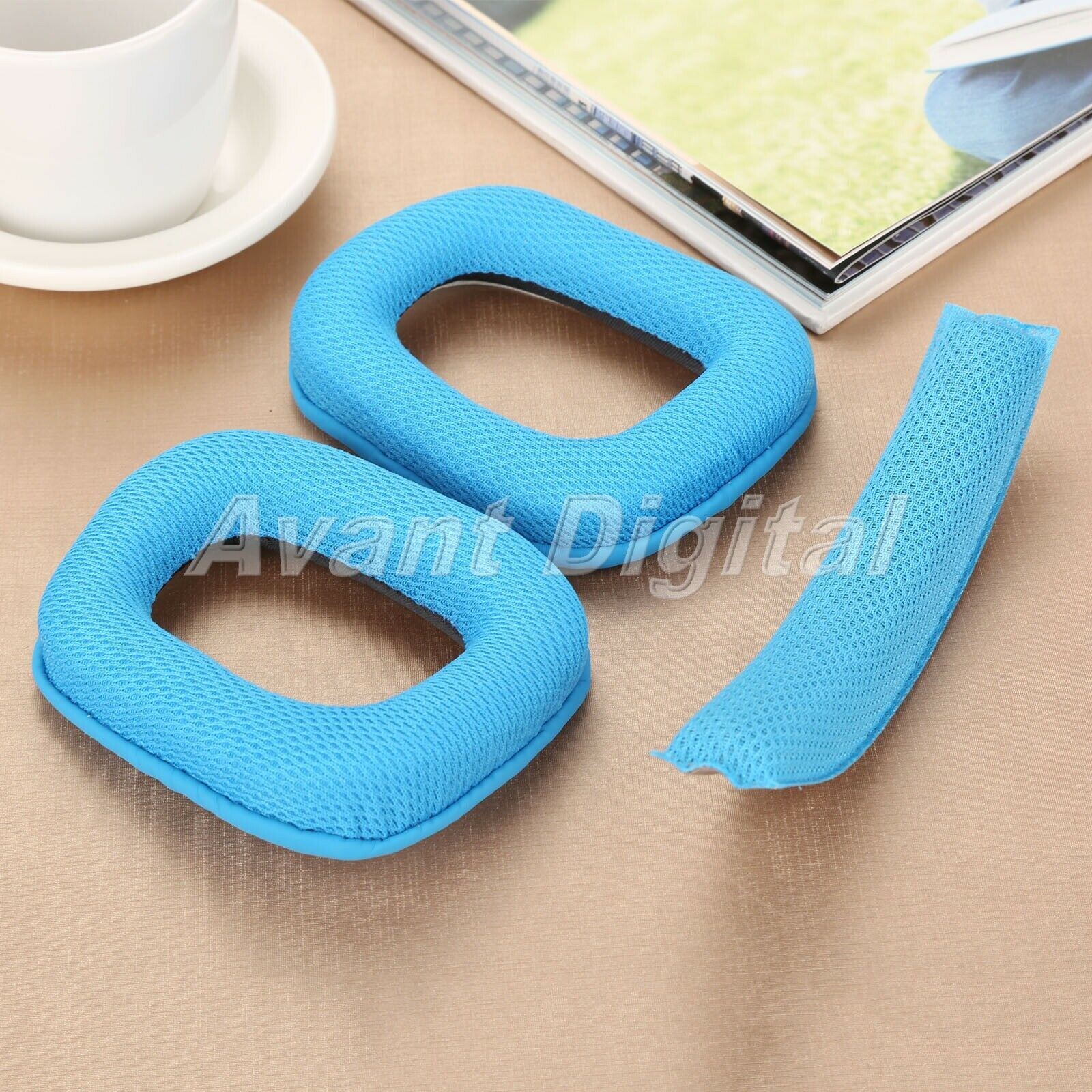 1 Pair Blue Cotton Earpads Soft Foam Cushion & 1 Pc Headhand High Elasticity