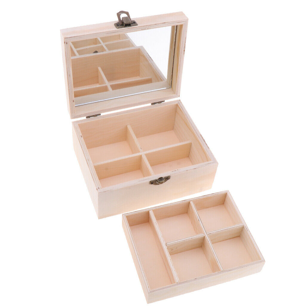 Wood Box Jewelry Case Wedding Gift Makeup Cosmetic Earrings Rings Rangement