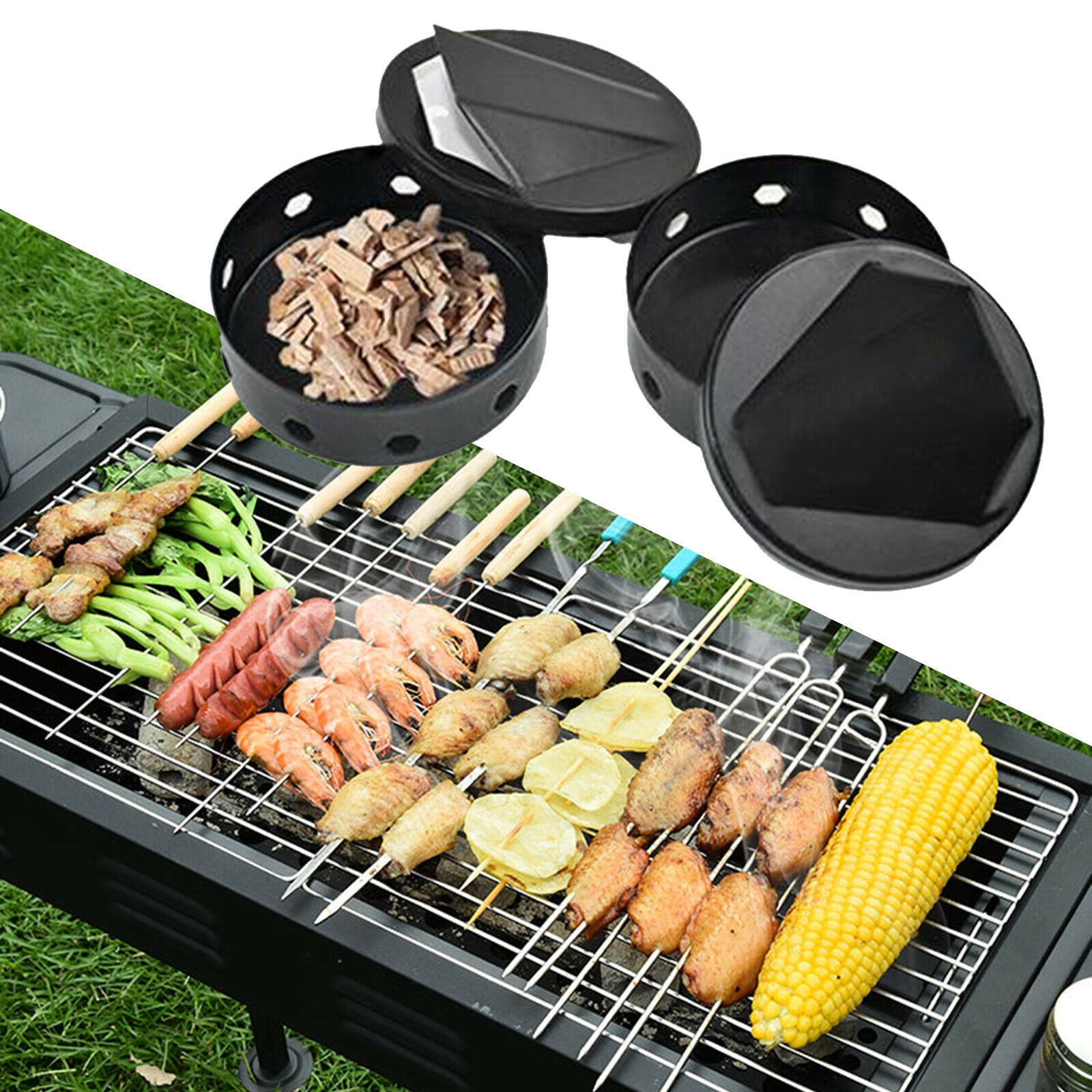 2x BBQ Smoke Generator Barbecue Grilling Meat Fish Wood Chip Smoker Box Tool