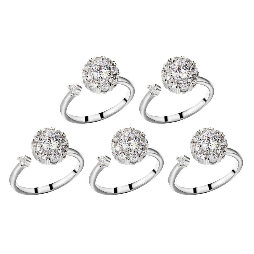 5x Womens Fashion Rotating Engagement Cubic Zirconia Ring Open Adjustable