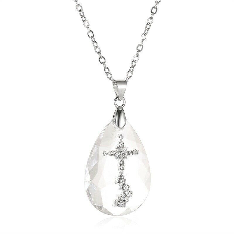 Christian Accessories Crystal Water Drop Heaven Ladder Cross Pendant Necklace