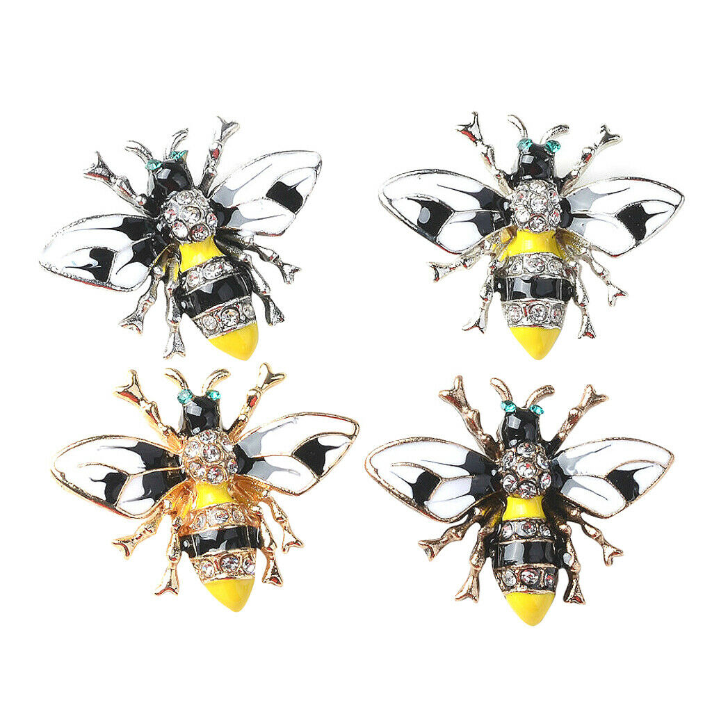 4x Alloy Bee Crystal Enamel Flatback Button for DIY Hair Accessories Jewelry