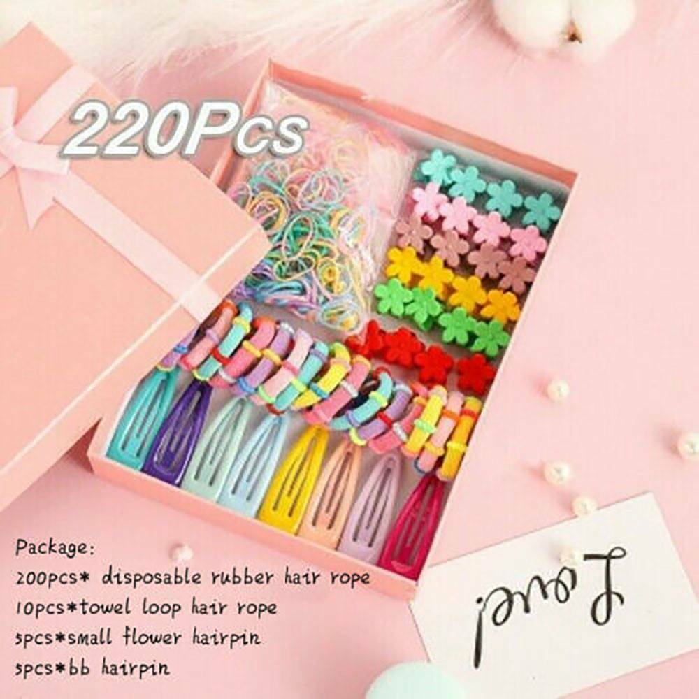 220x Candy Colors Girls Kids Hair Clips Rope Ponytail Holder Hair Accessories