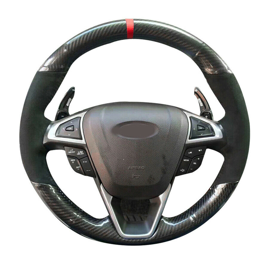 Carbon Fiber & PU Leather Steering Wheel Hand Sewing Wrap Cover For Ford Fusion