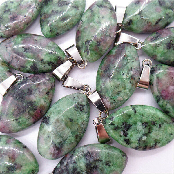 100Pcs 23x15x6mm Rose&Green Ruby in Fuchsite Marquise Pendant Bead HH8182