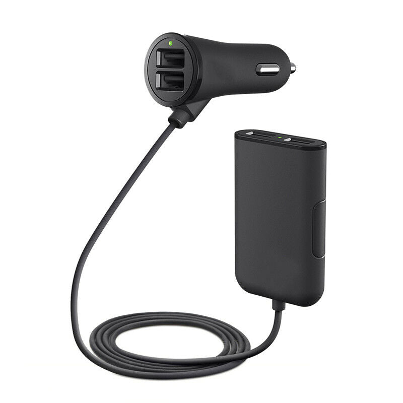 4 USB Car Charger Fast Charging Splitter Back Seat Rear Adapter Cable DC12-24V
