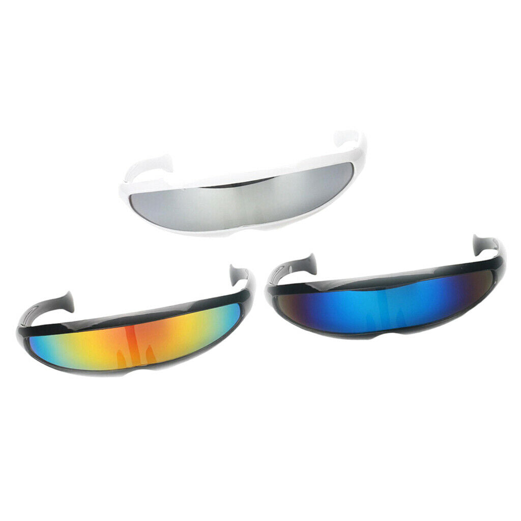 3x Futuristic Mirrored Sunglasses Narrow Monoblock Shield Glasses