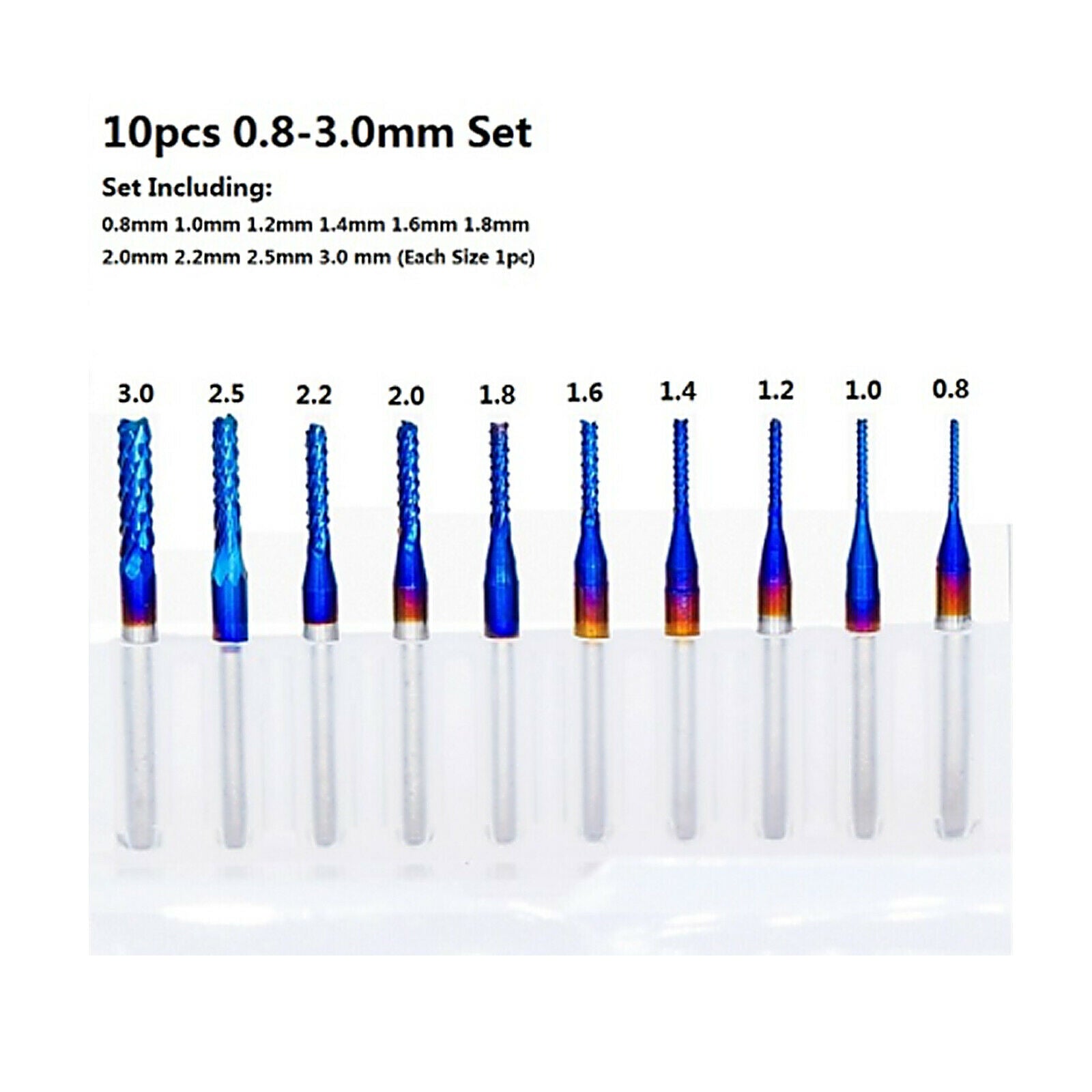 10Pcs Nano Blue Coat End Mill CNC Router Bits 0.8-3mm 1/8" PCB Engraving Cutter