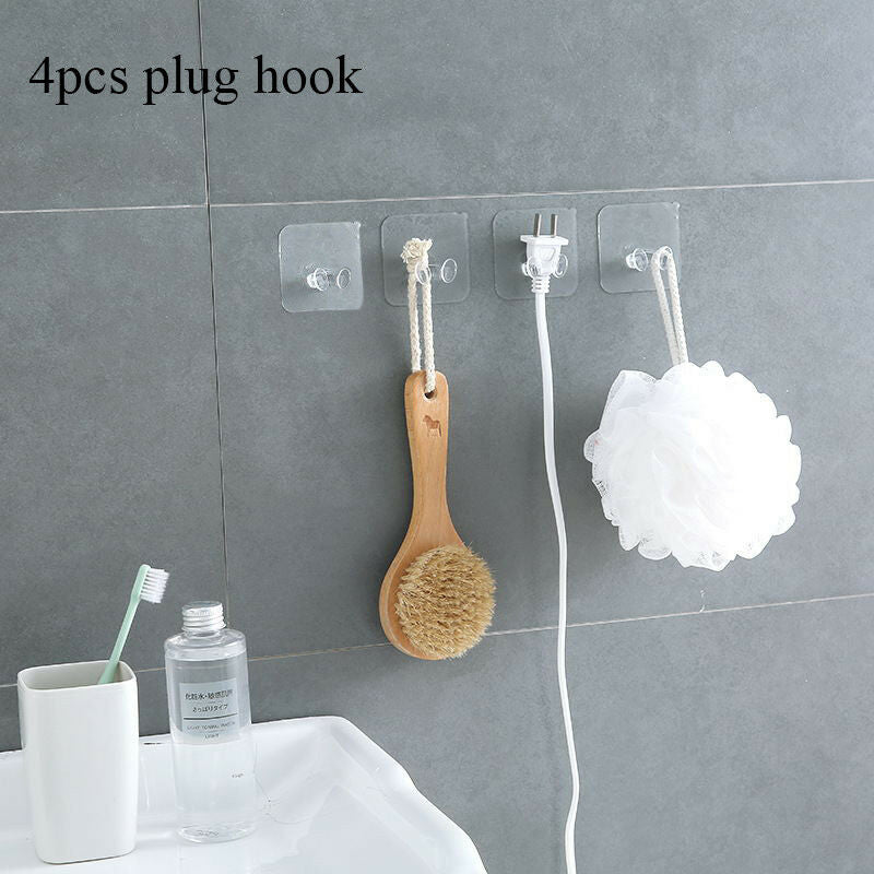 4x/pack home office wall adhesive plastic power plug storage hook random c.l8